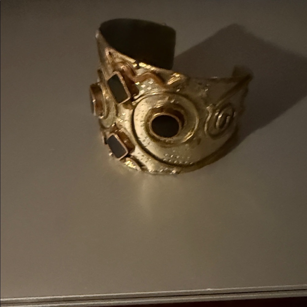 Vintage Artisan Mixed Metal Brutalist With Black Onyx Cuff Bracelet - Picture 9 of 13